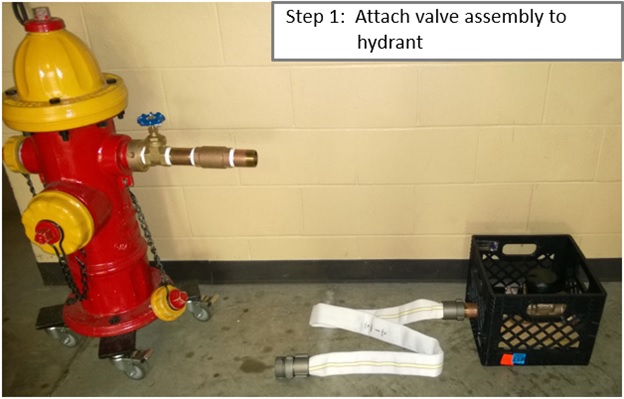 step 1: attach valve assembly to hydrant