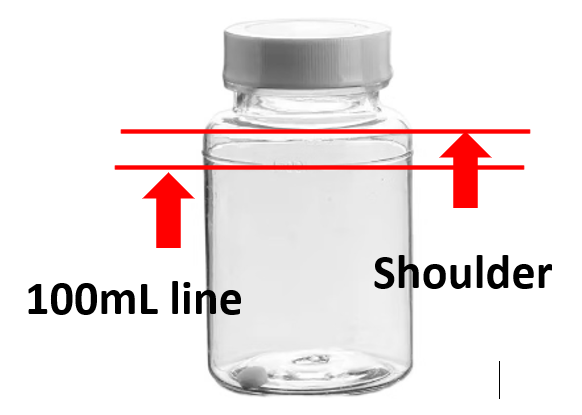 showing collection bottle fill line just above 
                    the horizontal line on jar