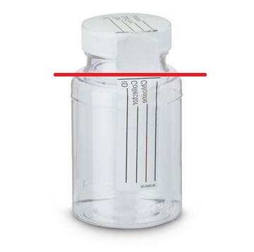 showing collection bottle fill line just above 
                    the horizontal line on jar